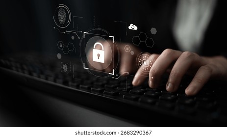 AI cyber security system using biometric authentication and privacy control. Cyber security protects identity, cybersecurity detects threats, cybersecurity ensures safety, and secures data. Latch
