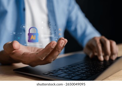AI cybersecurity concept digital padlock and data protection icons. secure artificial intelligence, privacy technology, firewall system, and threat detection. - Powered by Shutterstock - Get 15% off with code: PIKWIZARD15