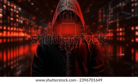  Ai Cybersecurity and privacy concepts to protect data. Internet network security technology. Ai Hacker hoodie dark theme. AI technology hacker. concept Cybersecurity AI Artificial Intelligence.