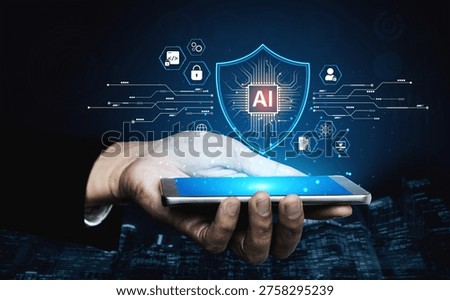 AI cybersecurity safeguards systems with encryption, access control, and AI secure data flow. Futuristic cyber security featuring AI digital shield, zero trust and AI threat detection system. Corpus