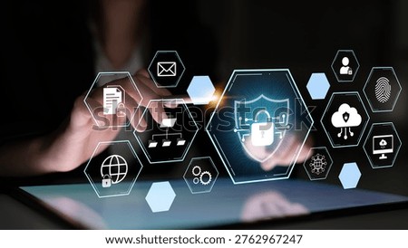 AI cybersecurity safeguards systems with encryption, access control, and AI secure data flow. Futuristic cyber security featuring AI digital shield, zero trust and AI threat detection system. Corpus