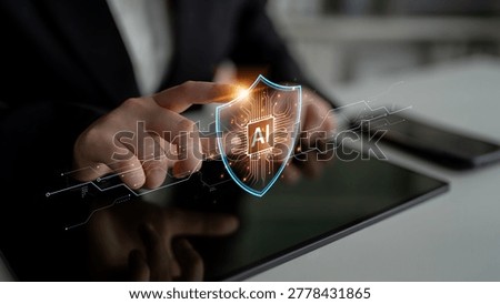 AI cybersecurity safeguards systems with encryption, access control, and AI secure data flow. Futuristic cyber security featuring AI digital shield, zero trust and AI threat detection system. Corpus