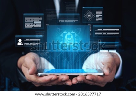 AI cybersecurity safeguards systems with encryption, access control, and AI secure data flow. Futuristic cyber security featuring AI digital shield, zero trust and AI threat detection system. Corpus