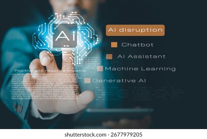 AI Disruption concept. Artificial intelligence technology is coming to change the way of doing business, and society is changing the way of thinking, working, and all business models