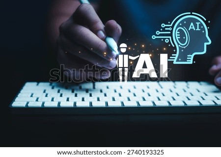 AI disruption Concept,AI replace human employees, illustrating automation companies are starting to manage human work alongside robots to reduce cost and more productivity