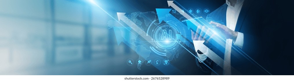 AI engineer using tablet analyzing machine learning models and algorithm growth. Data training, neural networks, predictive analytics, automation systems, and innovation trends.