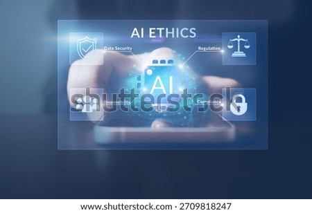 AI Ethics AI Governance Data Security Regulation concept.Close-up of man hands using mobilephone