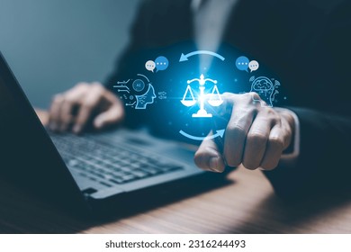 AI ethics or AI Law concept. Developing AI codes of ethics. Compliance, regulation, standard , business policy and responsibility for guarding against unintended bias in machine learning algorithms.