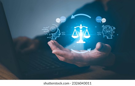 AI ethics or AI Law concept. Developing AI codes of ethics. Compliance, regulation, standard , business policy and responsibility for guarding against unintended bias in machine learning algorithms.