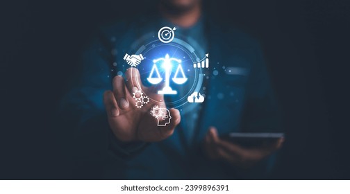 AI ethics or AI Law concept. Developing AI codes of ethics. Compliance, regulation, standard , business policy and responsibility for guarding against unintended bias in machine learning algorithms.