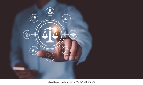 AI ethics or AI Law concept. Developing AI codes of ethics. Compliance, regulation, standard , business policy and responsibility for guarding against unintended bias in machine learning algorithms.