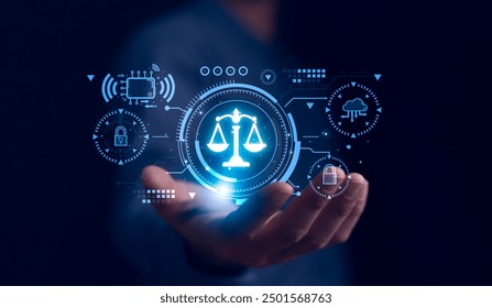 AI ethics or AI Law concept. Developing AI codes of ethics. Compliance, regulation, standard , business policy and responsibility for guarding against unintended bias in machine learning algorithms.