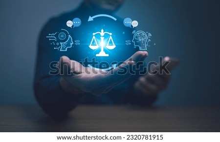 AI ethics or AI Law concept. Developing AI codes of ethics. Compliance, regulation, standard , business policy and responsibility for guarding against unintended bias in machine learning algorithms.