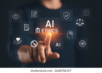 AI Ethics and Responsible Technology Interface with Governance and Fairness Icons