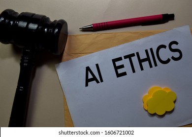 AI Ethics Text On Document Above Brown Envelope And Stethoscope. Healthcare Or Medical Concept
