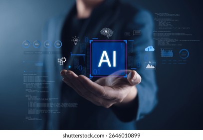 AI Generate command prompt bar smart automation, and prompt-based content generation systems. showcasing AI technology and data analytics in futuristic digital environment generative AI, idea creation