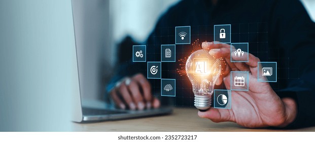 AI generative learning or artificial intelligence brain system for global cyber digital transformation technology ideas or Use Ai for Data analysis, processing and management internet of things IoT - Powered by Shutterstock - Get 15% off with code: PIKWIZARD15