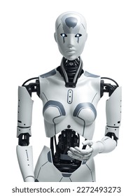 AI humanoid robot looking at camera, technology and automation concept