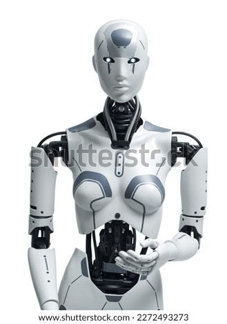 AI humanoid robot looking at camera, technology and automation concept