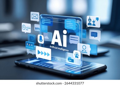 AI interface on a smartphone, showcasing artificial intelligence technology and its applications in communication and data processing.