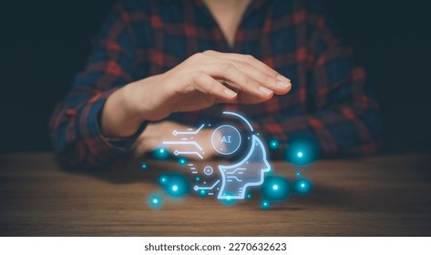 AI Learning and Artificial Intelligence Concept. Intelligence data to control the robot. Machine learning with data technology. IOT, internet of thing, futuristic digital network technology,innovation