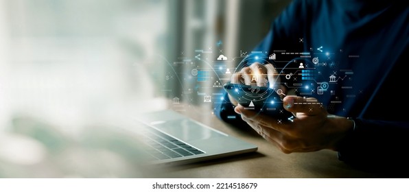 AI learning and business artificial intelligence, modern , transformation of ideas and the adoption of technology in business in the digital age, enhancing global business capabilities , Ai. - Shutterstock ID 2214518679