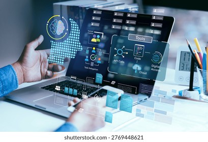 Ai learning concepts with agentic ai autonomous system.Work flow with intelligence technology support
