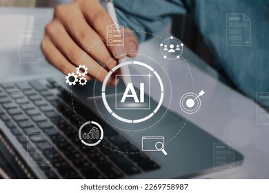 AI learning of digital business and big data, modern artificial intelligence concept , transformation of ideas and adoption of technology, chat Generative Pre-trained Transformer, Ai disrupt workers.
