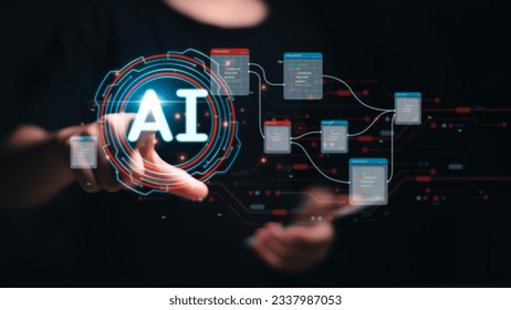 AI learning machine technology concept. AI development to help work, AI Learning and expert Artificial Intelligence for Business analytics, modern technology, internet and networking technology.