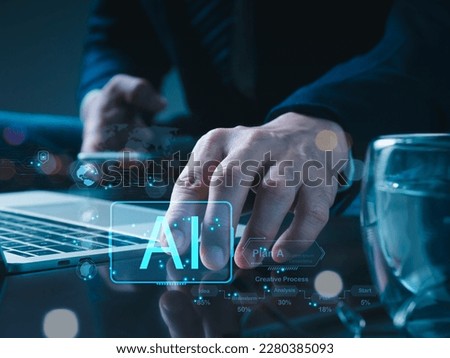 AI learning, and the notion of artificial intelligence used by humans in technology. business, contemporary technology, the internet, and the idea of networking. Artificial intelligence in daily life.