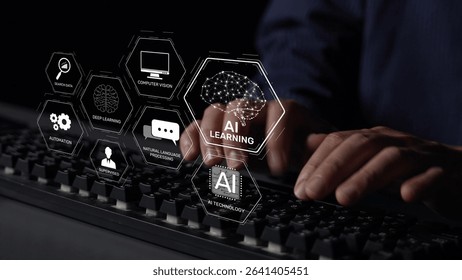 AI learning system involves deep learning, supervised machine learning, and natural language processing. AI learning diagram shows how AI advances learn in automation and data processing. Muxer