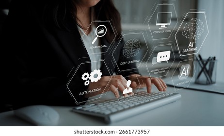 AI learning system involves deep learning, supervised machine learning, and natural language processing. AI learning diagram shows how AI advances learn in automation and data processing. Muxer