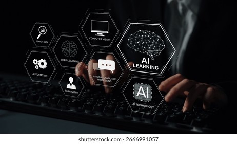 AI learning system involves deep learning, supervised machine learning, and natural language processing. AI learning diagram shows how AI advances learn in automation and data processing. Muxer