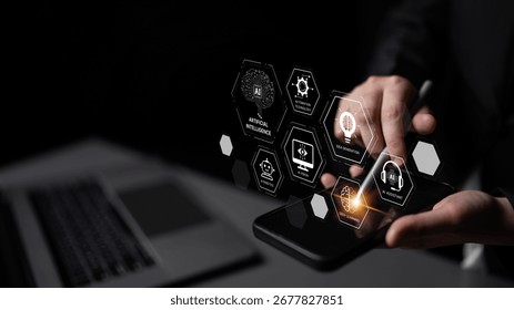 AI learning system involves deep learning, supervised machine learning, and natural language processing. AI learning diagram shows how AI advances learn in automation and data processing. Spline