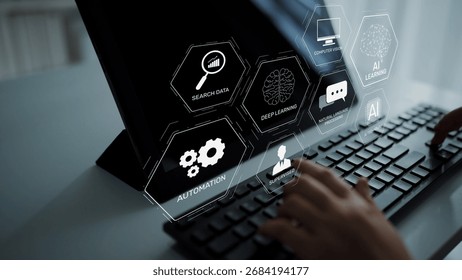 AI learning system involves deep learning, supervised machine learning, and natural language processing. AI learning diagram shows how AI advances learn in automation and data processing. Muxer