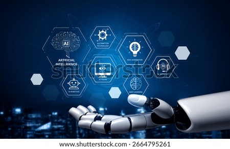 AI learning system powered by deep learning, supervised models, and NLP. Diagram illustrates how AI learns through automation, data processing, and intelligent self-improvement. spline