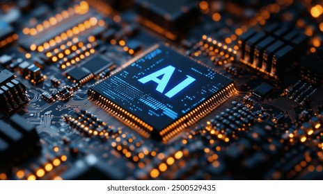 AI logo on a chip, with blue light glowing against a dark. - Powered by Shutterstock