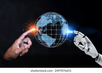 AI machine learning. artificial intelligence, 3D illustration, Robot hands experience big data network connection background. science and technology artificial intelligence. innovation and the future