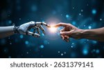AI, Machine learning, Hands of robot and human touching on big data network connection background, Science and artificial intelligence technology, innovation and futuristic