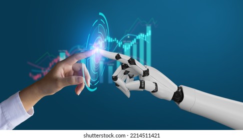 AI, Machine learning, robot hand ai artificial intelligence assistance human touching on big data network connection background, Science artificial intelligence technology, innovation and futuristic. - Powered by Shutterstock