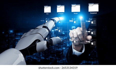 AI managing task workflow system, tracking document progress, analyzing productivity levels, and automating the status flow across structured project stages. Vouch