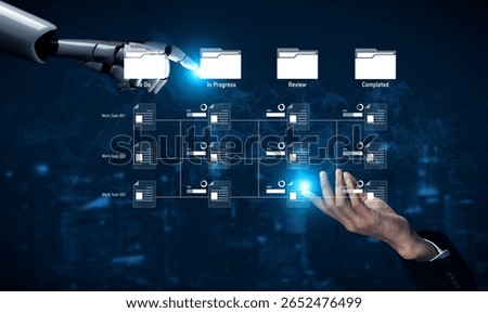 AI managing task workflow system, tracking document progress, analyzing productivity levels, and automating the status flow across structured project stages. Vouch