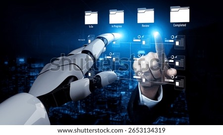 AI managing task workflow system, tracking document progress, analyzing productivity levels, and automating the status flow across structured project stages. Vouch