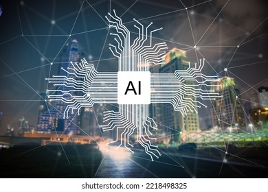 AI In The Motherboard. Against The Backdrop Of The Night City