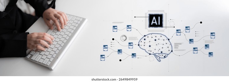 AI neural network and data processing system visualizing artificial intelligence with brain structure, chip, and connected data blocks for computation and learning Latch - Powered by Shutterstock - Get 15% off with code: PIKWIZARD15