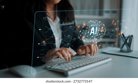 AI neural network and data processing system visualizing artificial intelligence with brain structure, chip, and connected data blocks for computation and learning Marrow