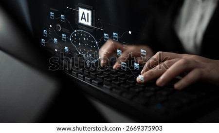AI neural network and data processing system visualizing artificial intelligence with brain structure, chip, and connected data blocks for computation and learning Latch