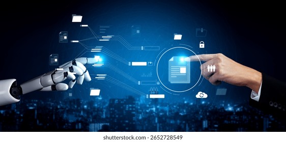 AI organizing document system, streamlining file access, automating document flow, and managing secure digital content through intelligent file operations. Vouch - Powered by Shutterstock - Get 15% off with code: PIKWIZARD15