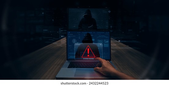 AI powered  System hacked alert after cyber attack on computer network compromised information concept. hand using latop computer internet virus cyber security and cybercrim. - Powered by Shutterstock - Get 15% off with code: PIKWIZARD15