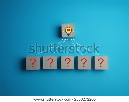 AI problem solving, AI light bulb on wooden block with question mark
